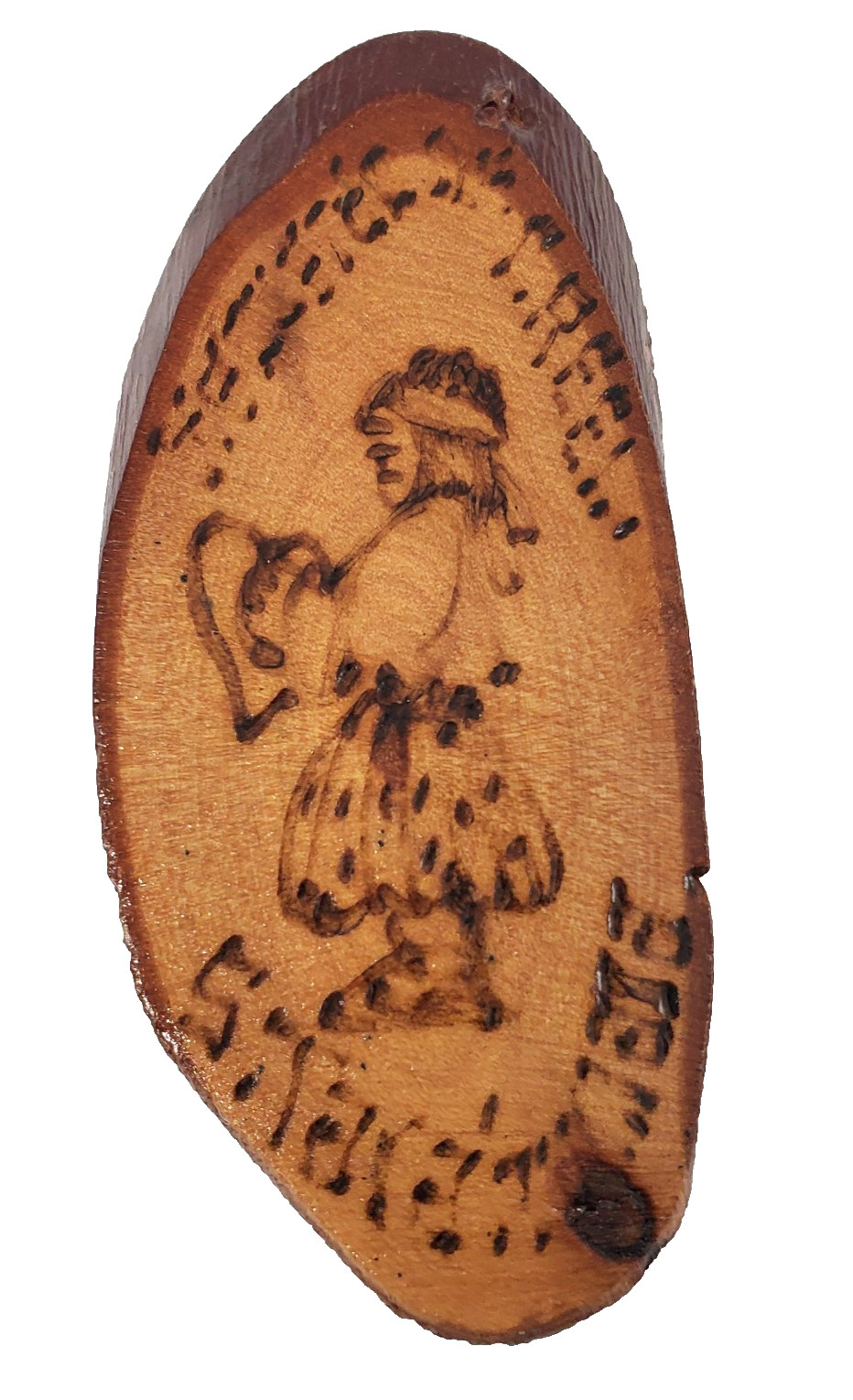 Vintage Dancer Wood Burned Pyrography Wood Slice Fridge Magnet