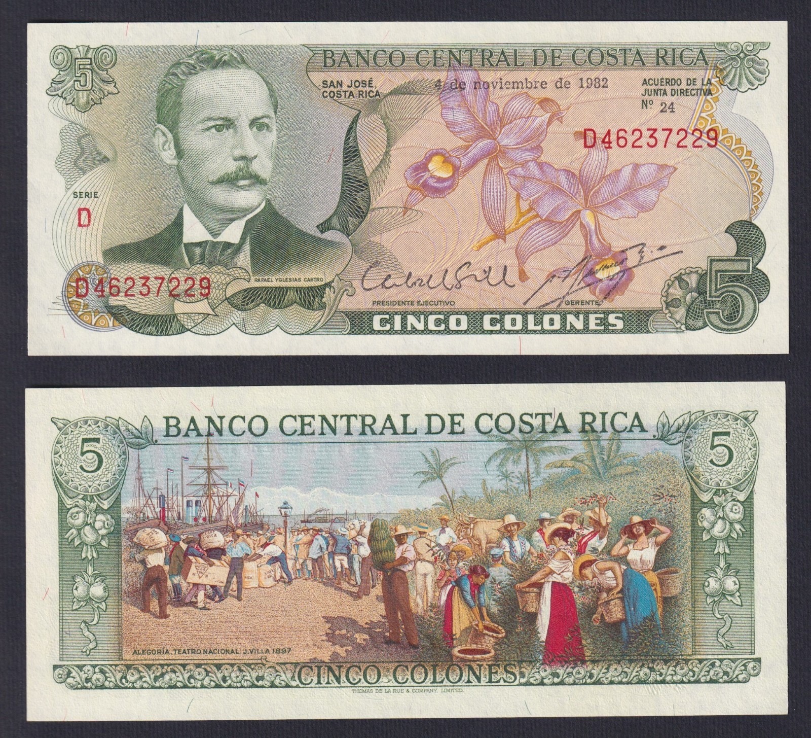 Banknote Costa Rica 5 Colones 1982 P.-236d FDS/UNC