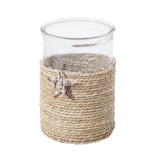 Rustic Glass Vase, Rattan Flower Vase, Boho Vases for Decor, Wicker Seagrass