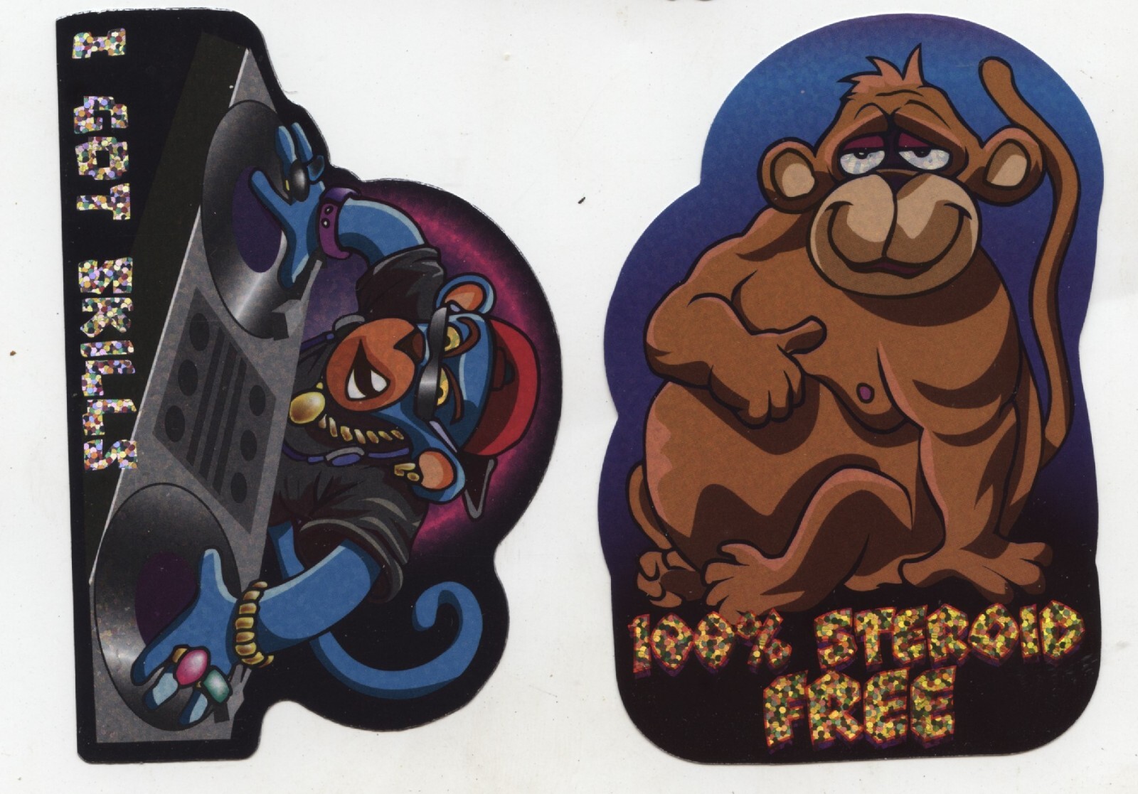 2 Old Vintage Monkeys 2005 Vending Machine Prismatic Stickers  4 1/2"