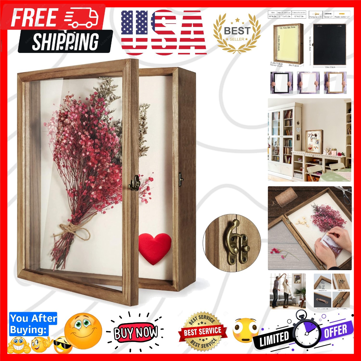 Shadow Box Display Case 13 x 16 Flowers Shadow Box Frame with Glass Window Pi...