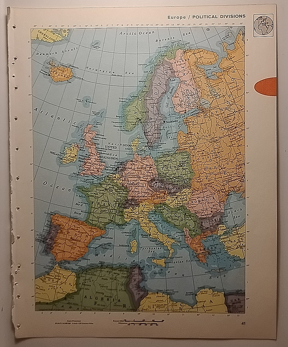 Vintage EUROPE Atlas Map from a 1967 Mid-Century Modern World Book Atlas