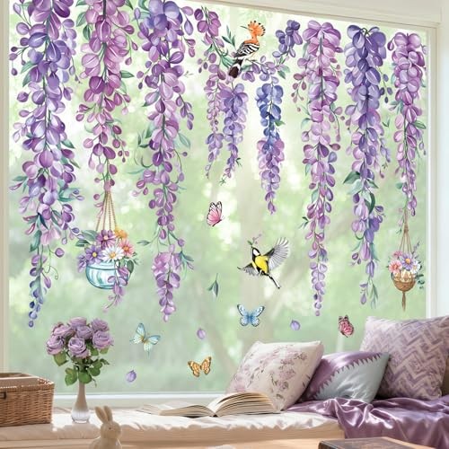 Spring Summer Purple Flower Hanging Vine Double Sided Window Wisteria Flower
