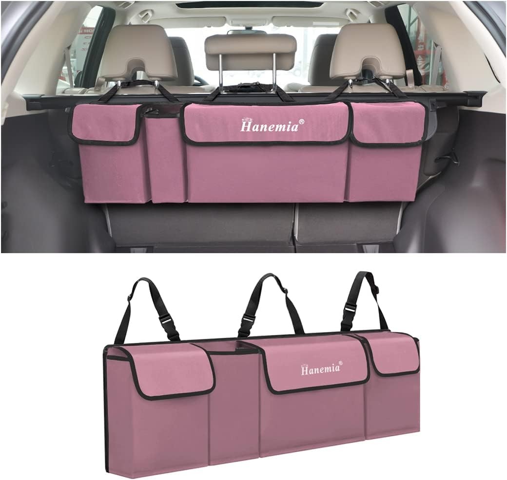 Hanemia Car Trunk Organizer, Backseat Hanging Storage with 4 Large Pockets, Coll