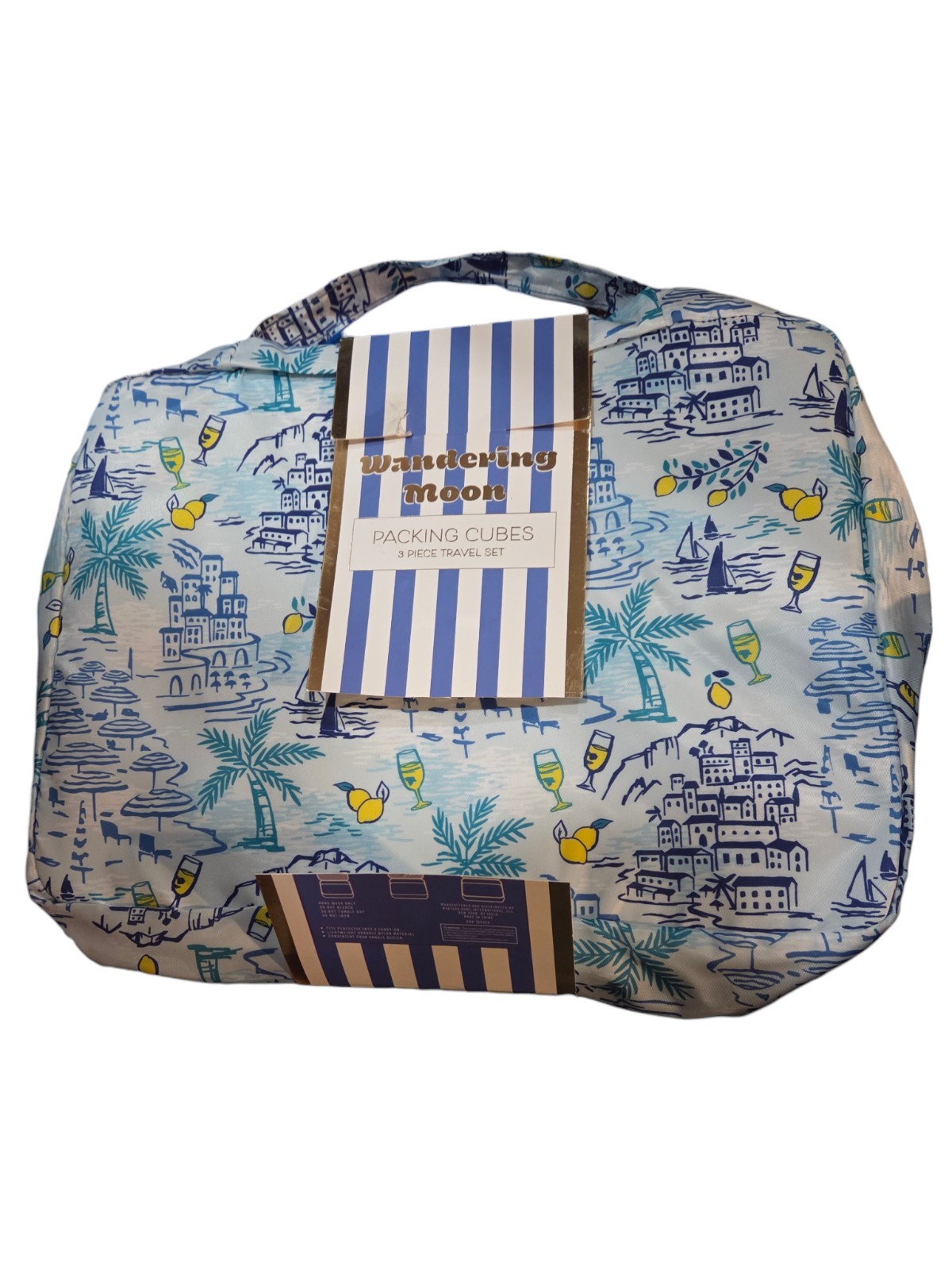 Wandering Moon - NEW Set of 3 Tropical Festive Blue Travel Packing Cubes 