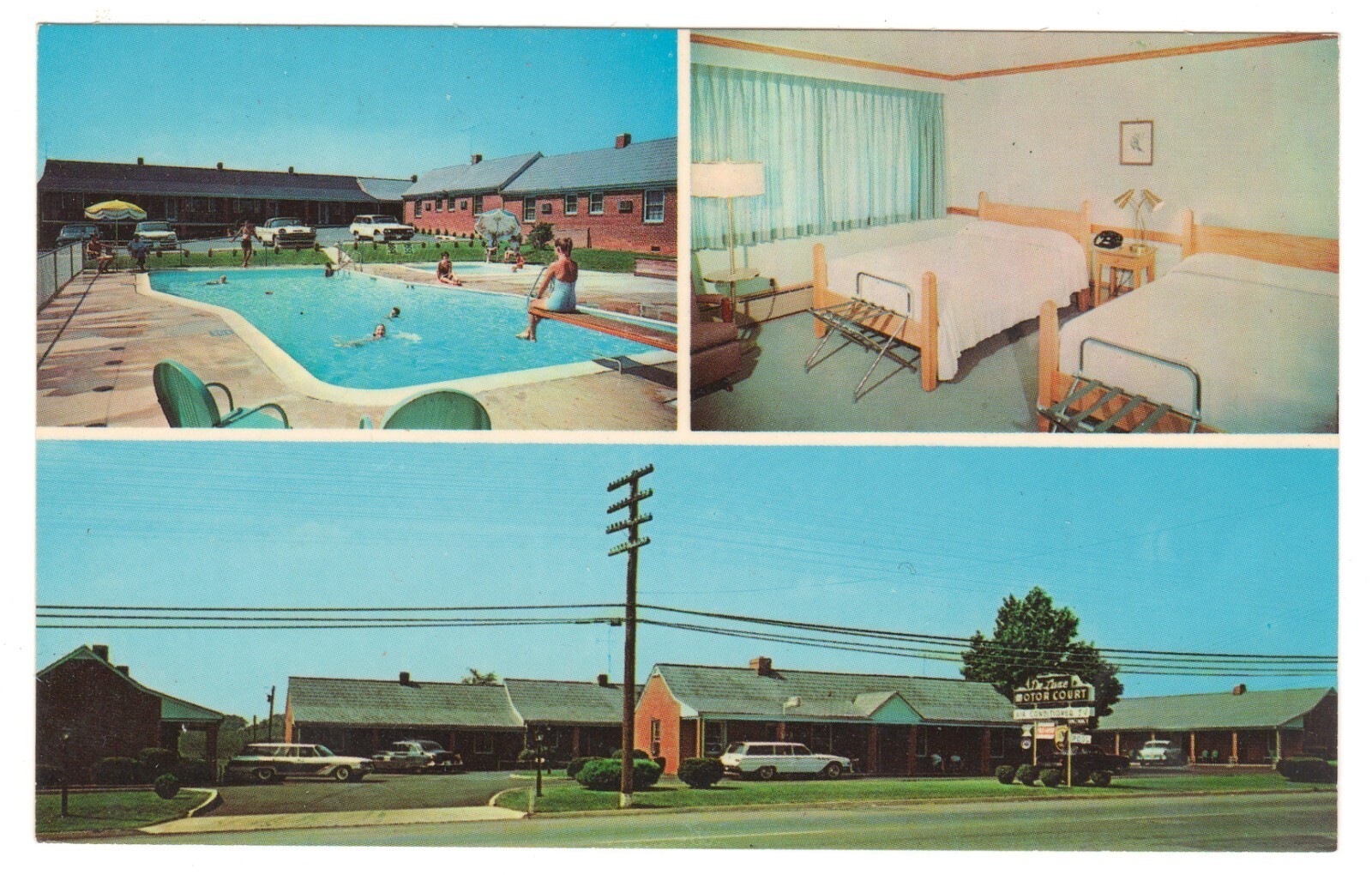 Brick Deluxe Motor Court Pool Waynesboro Virginia Vintage Postcard