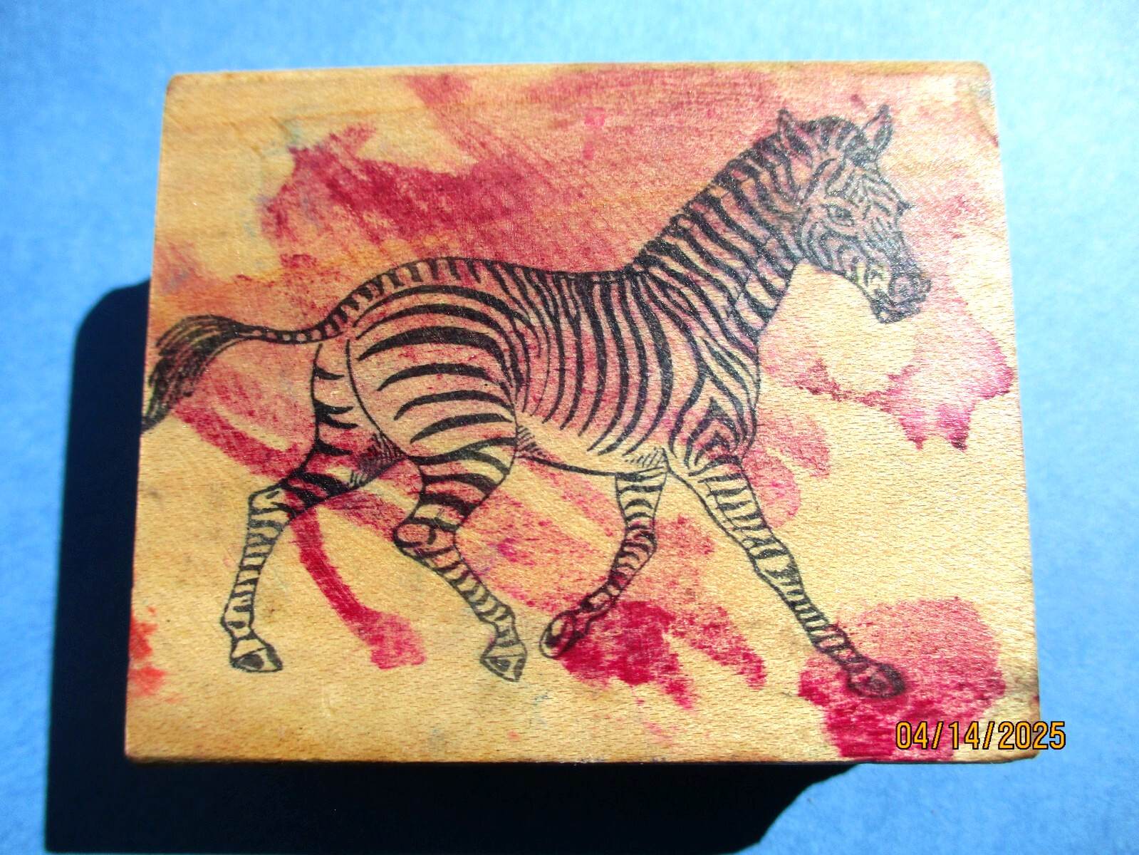 ZEBRA PRANCING  RUBBER STAMP WOOD MTD VINTAGE