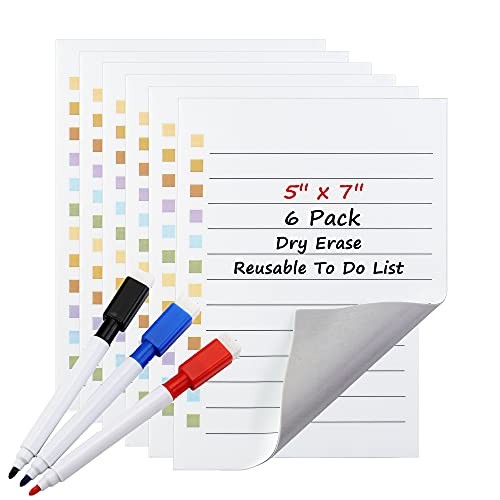  6 Pieces Dry Erase to Do List 5''x7'', Reusable Sticky Notes Task Chart 