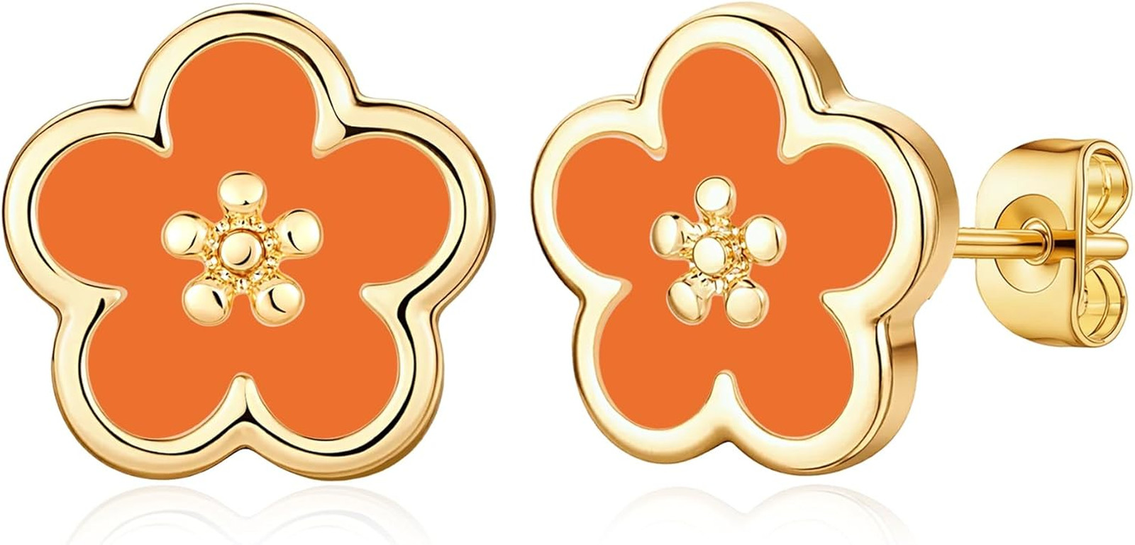 Flower Earrings for Women Hypoallergenic Stud - 14K Gold 13Mm Boho Petal Enamel