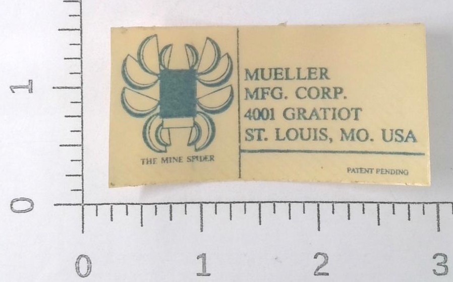 Mueller Manufacturing Corp The Mine Spider St Louis MO Coal Mining Sticker Decal