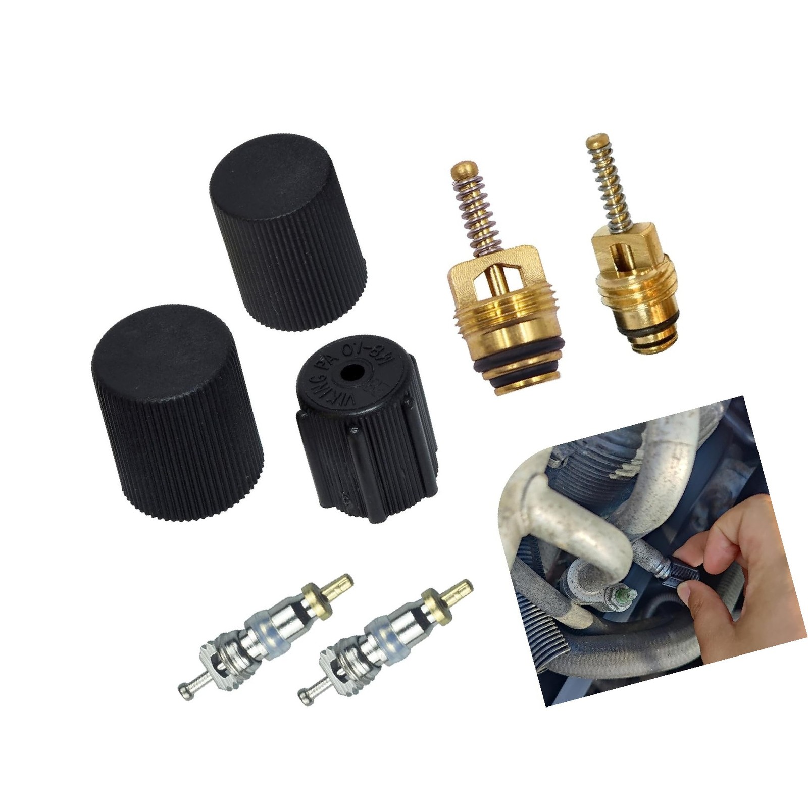 7 PCS Air Conditioning Valve Core Kit, AC Low Pressure Port Cap, AC Refrigera...
