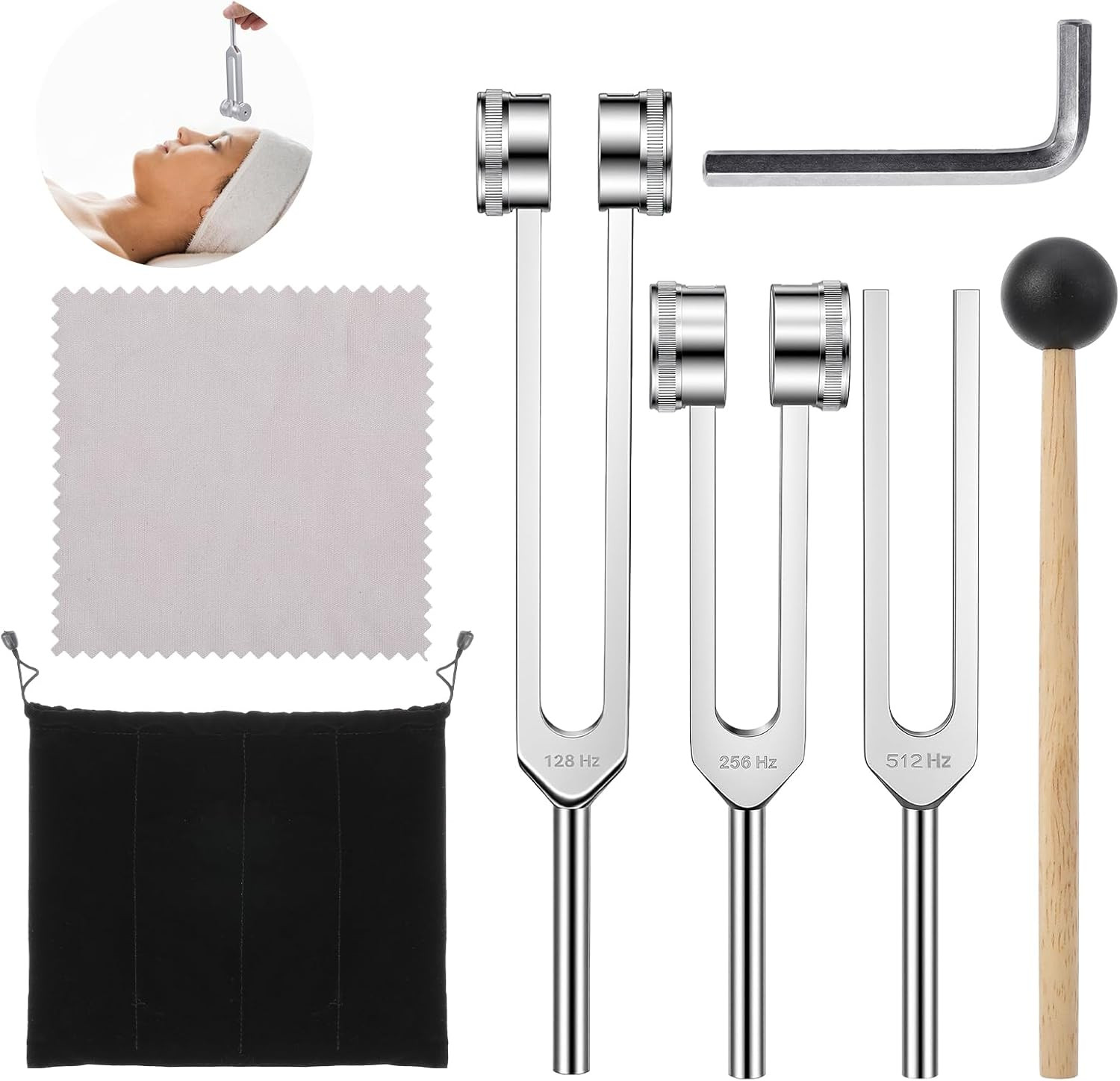 Tuning Forks for Healing Instrument (128Hz, 256Hz, 512Hz) - Tuning Fork Set with