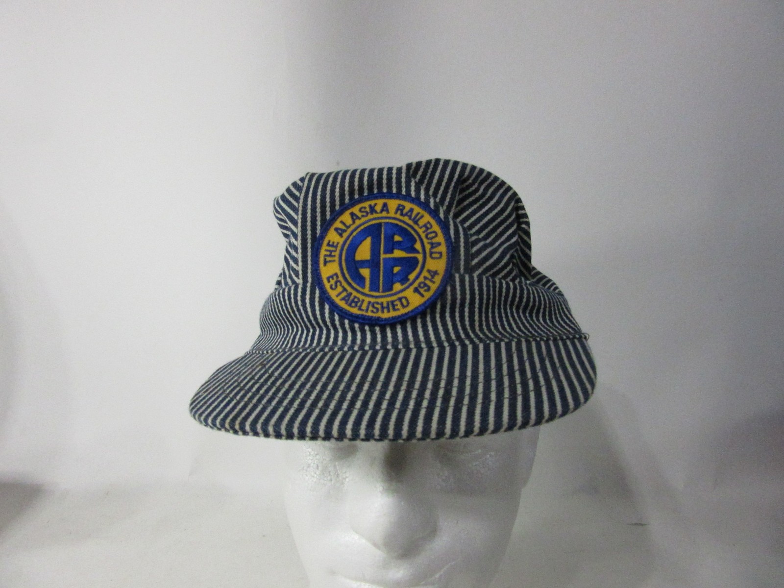Vintage Conductor Hat Cap Boys Snap Back Alaska Railroad Striped Patch USA 90s