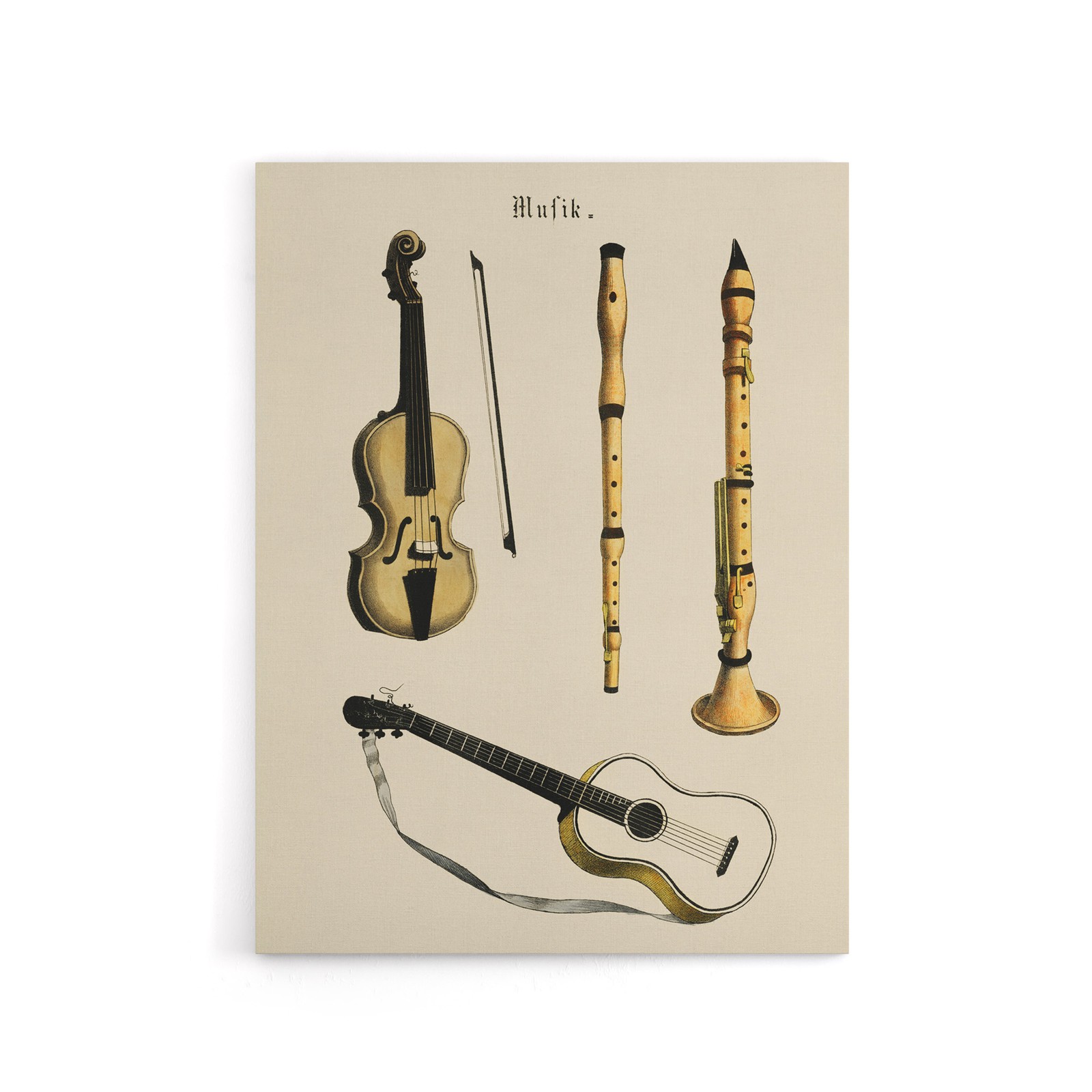 Violin Guitar and Flutes Musical Vintage Canvas Wall Art Print