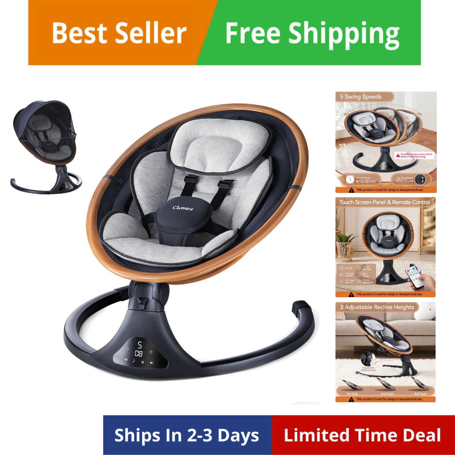 Baby Swing to Toddler Electric Infant Swing Portable for Newborn Boy Girl, 5 ...
