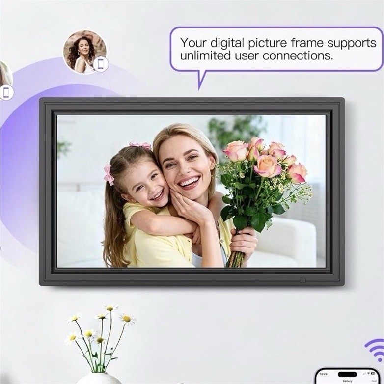 15.6" IPS Wi-Fi Touch Screen Digital Photo Frame, FHD, 64GB, USB/SD