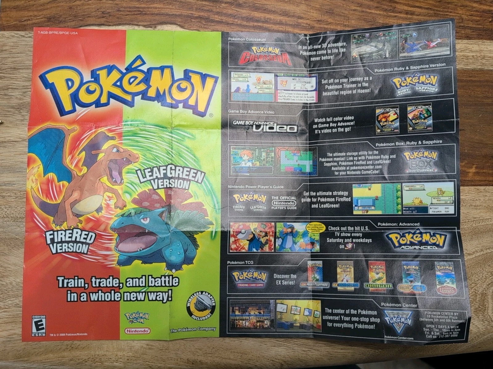 PROMO 2004 Pokemon Fire Red Leaf Green MINI Poster FOLDABLE GBA Gameboy Advance