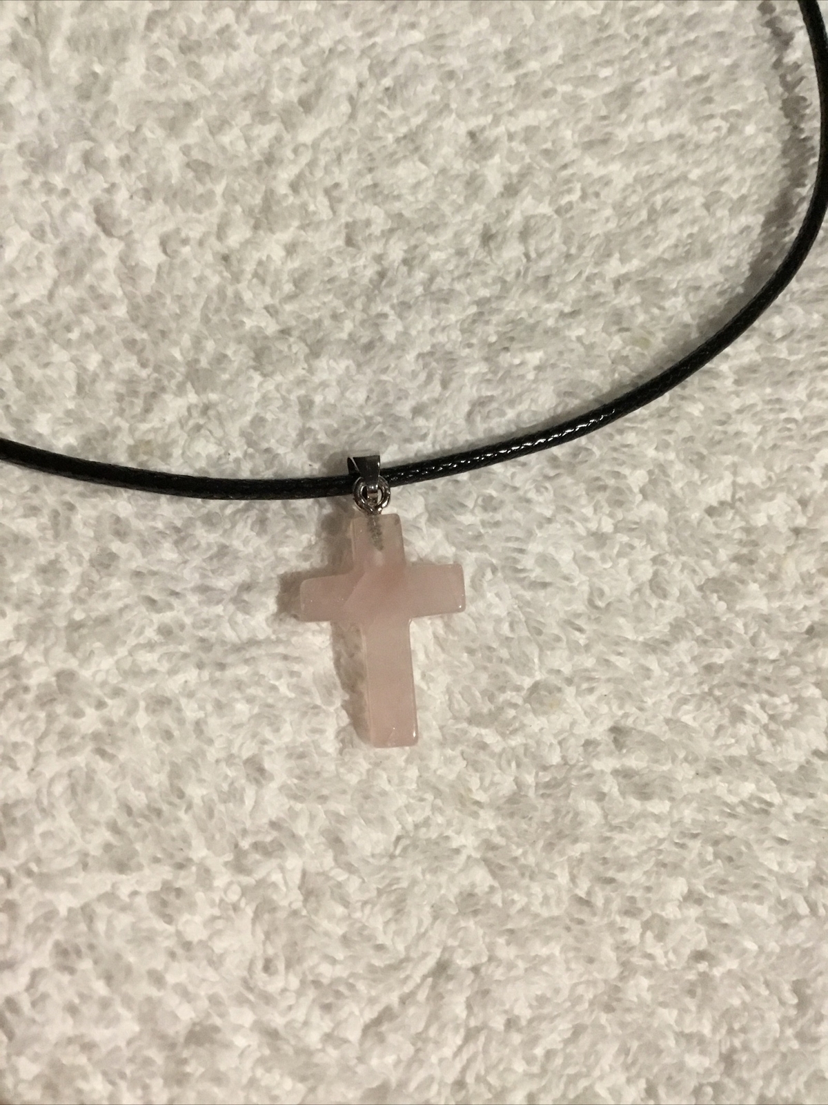  Rose Quartz cross Gemstone Boho Pendant with leather wax cord necklace