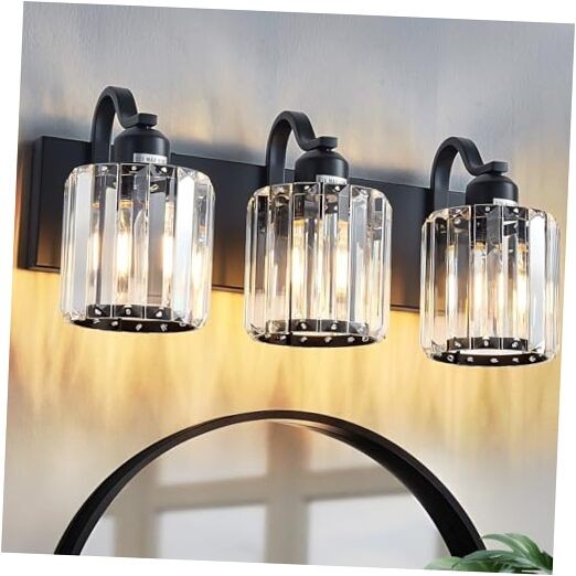 Moderns Bathroom Vanity Light, Crystal Bathroom Lights Over 3-Light Black