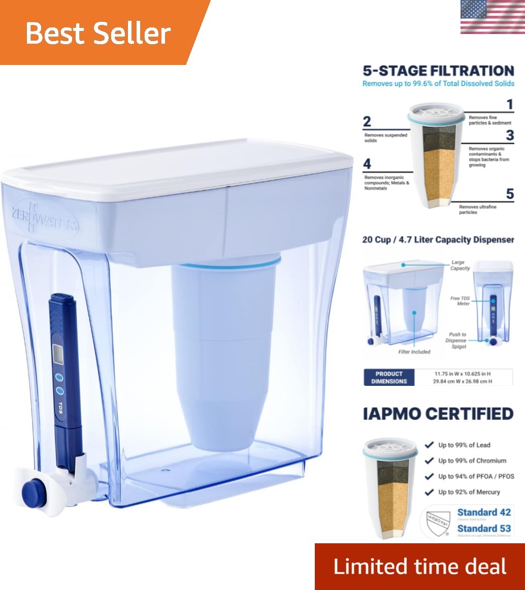 20-Cup Ready-Pour 5-Stage Water Filter Dispenser with 0 TDS Water Filter – IA...
