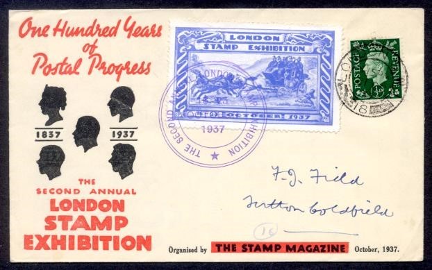 GREAT BRITAIN 1937 LONDON STAMP EX LABEL ILL COVER