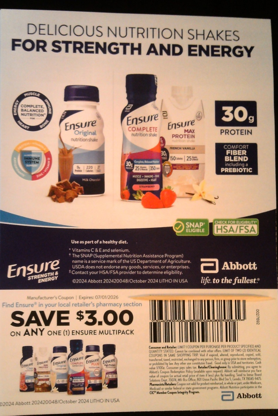 LOT OF THREE $3 off any 1 Ensure Multipack coupons, exp 7/26 *PLEASE READ BELOW*