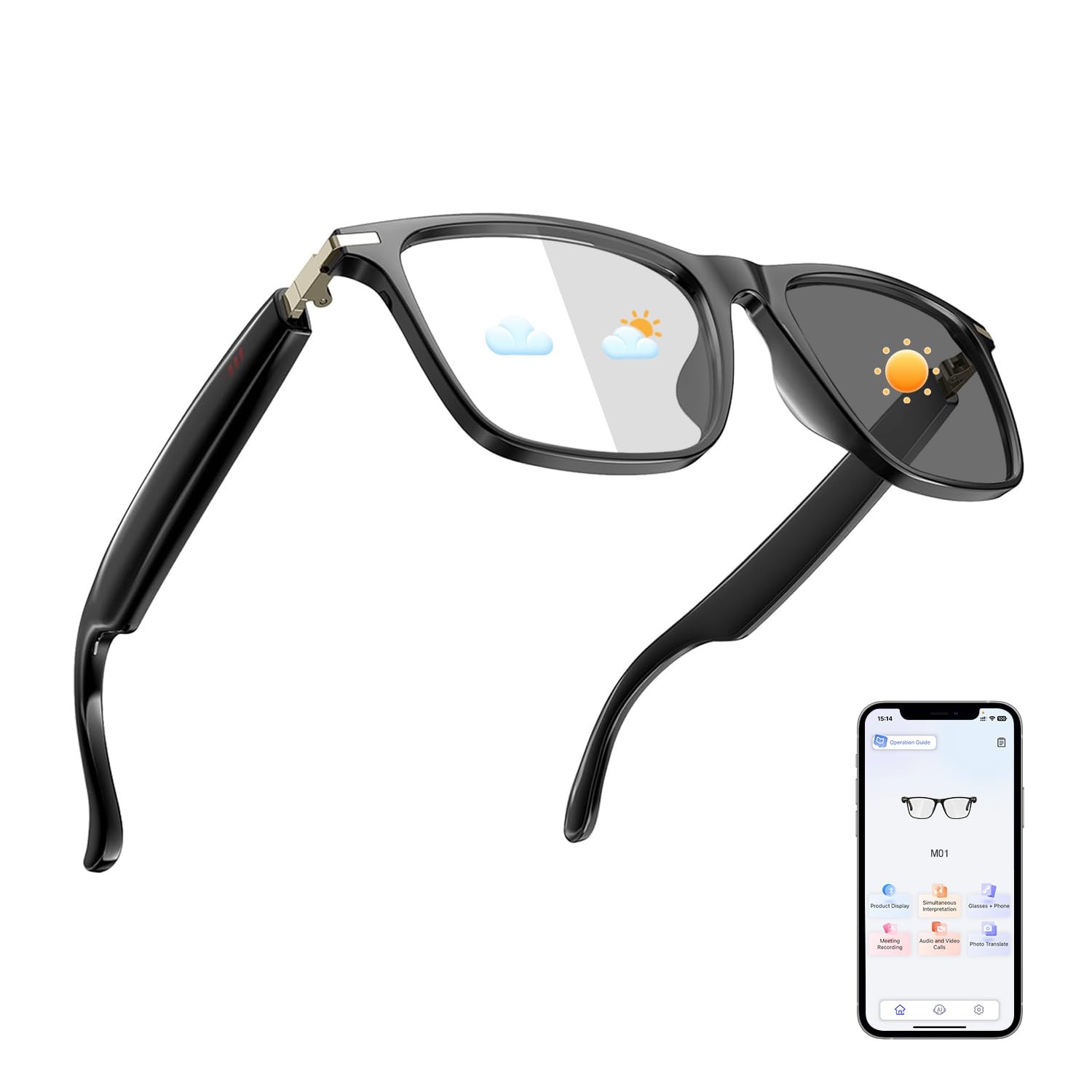 AI Translation Glasses, Support 169 Languages Real-Time Translation Powered B...