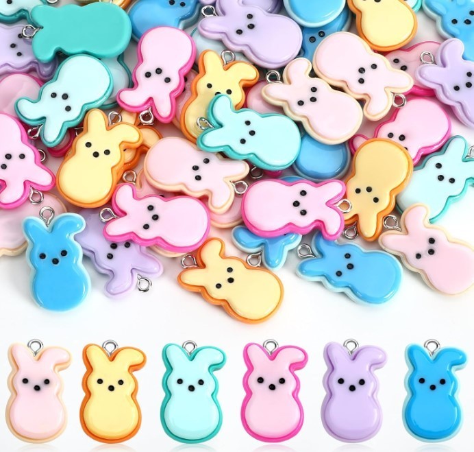 64 Pcs Easter Bunnies Charms Resin Rabbit Beads Rabbits Ornament Pendant for Eas