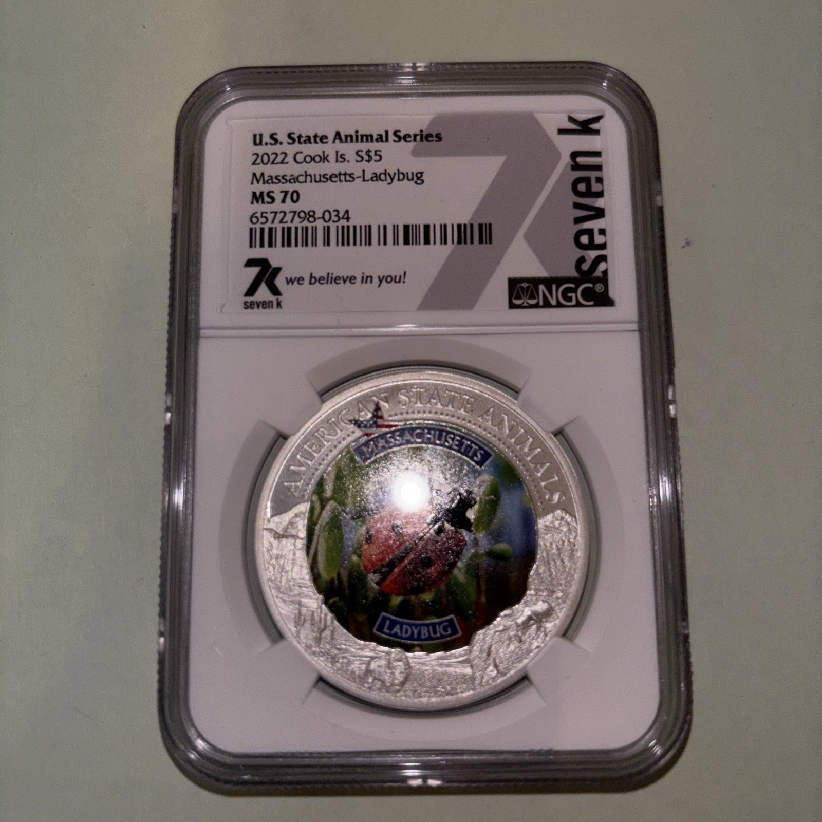 2022 Cook Islands $5 U.S. State Animal Series Massachusetts LADYBUG  7K NGC MS70