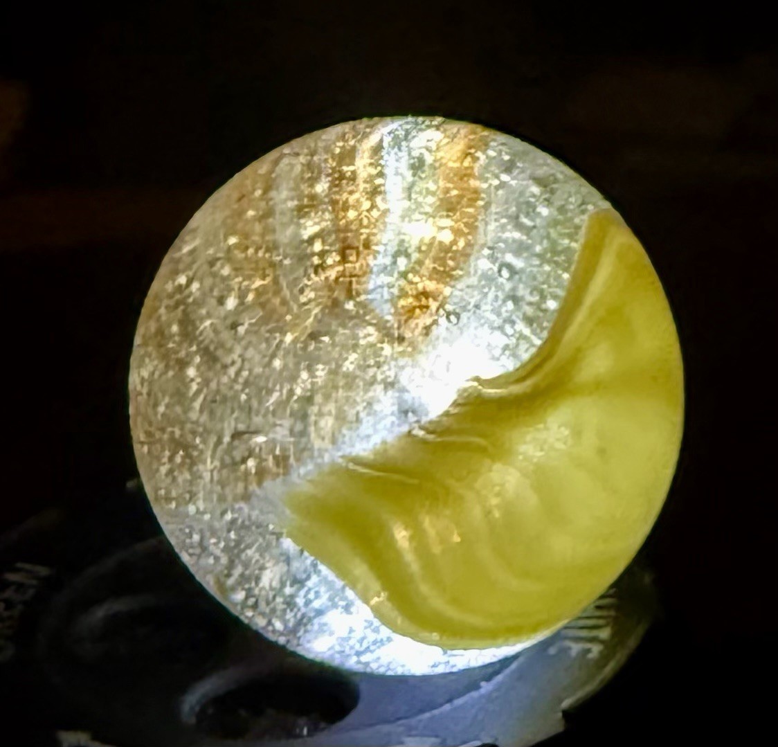 Vintage Akro Agate Patch Marble Size ~ .736” UV Mint Great Back-lit!