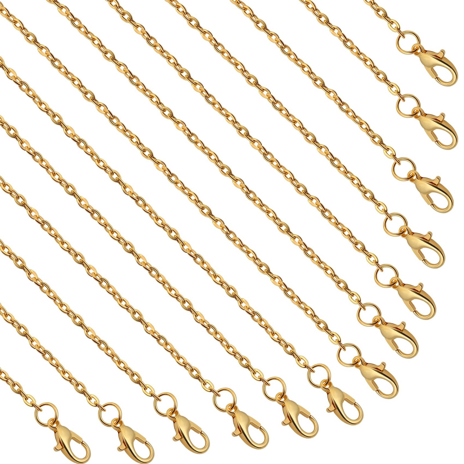 Lemonkey 24 Pack Necklace Chains Bulk,Gold Plated DIY Cable Link 18inch, Gold 