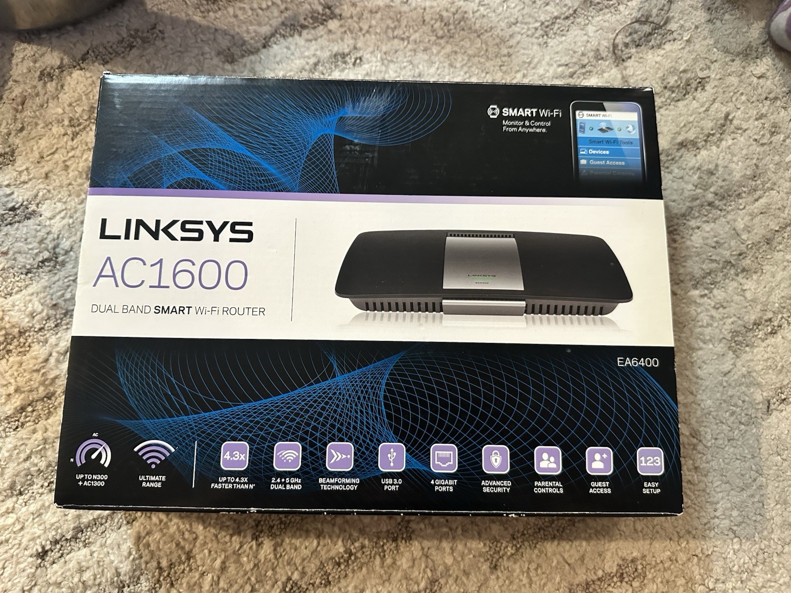 Linksys EA6400 AC1600 Dual-Band Smart Wi-Fi Router 1600Mbps Gigabit 4-Port 