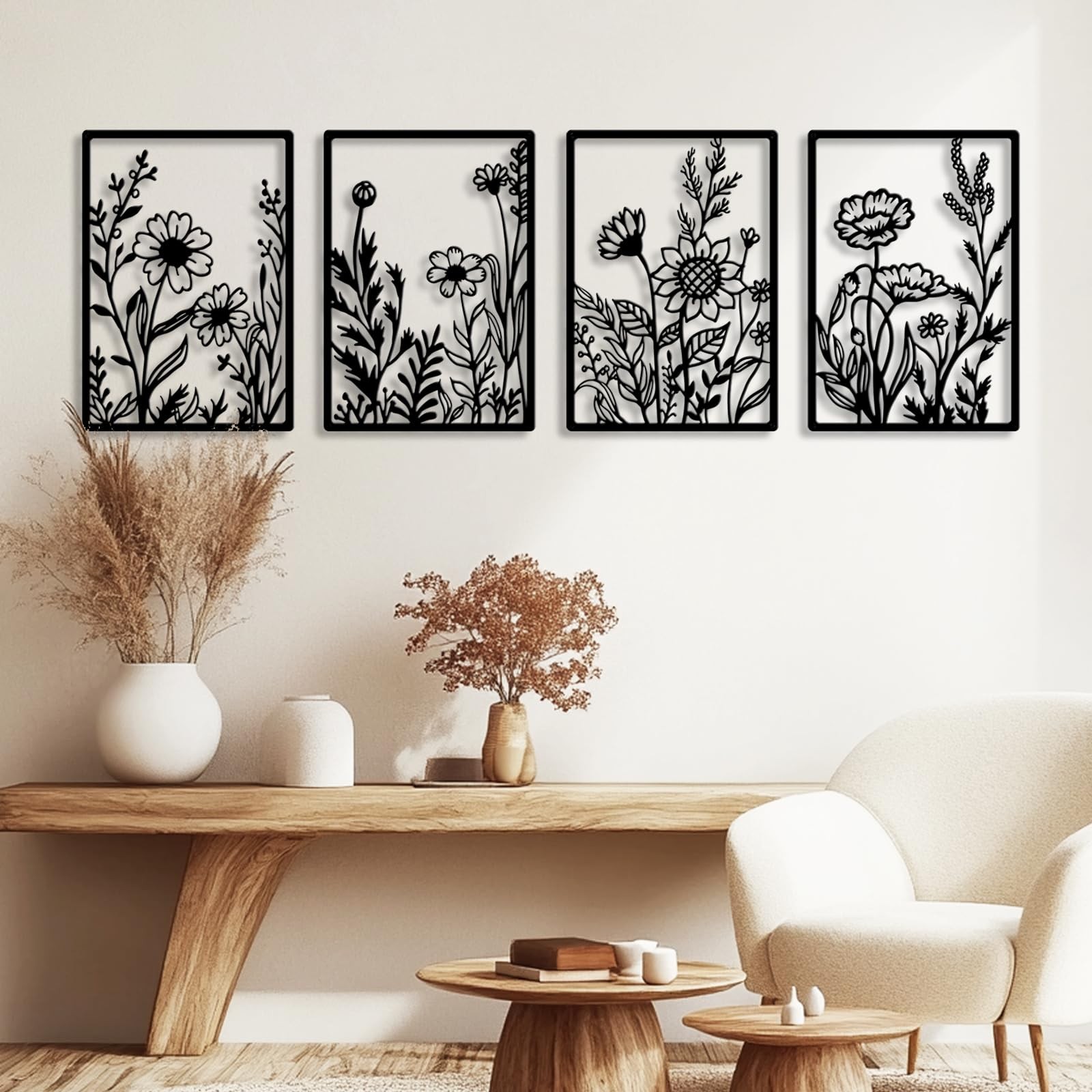 Metal Flowers Wall Décor Minimalist Metal Wall Art for Living Room Bedroom Ba...