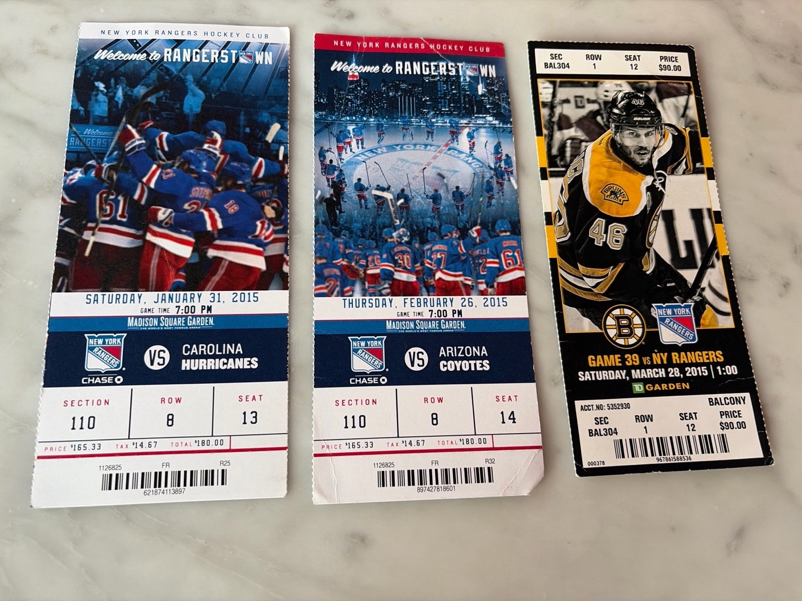 NY Rangers 2014-15 Ticket Stub Lot (3) Presidents’ Trophy Season