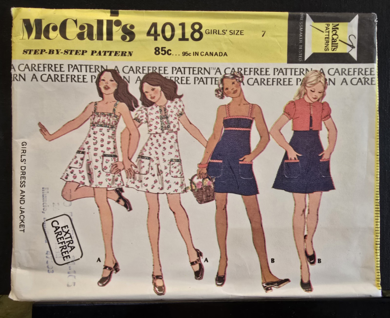 Vtg McCall's Pattern 4018, Girls' Dress and Jacket/Sundress/Jumper; Cut; Size 7.