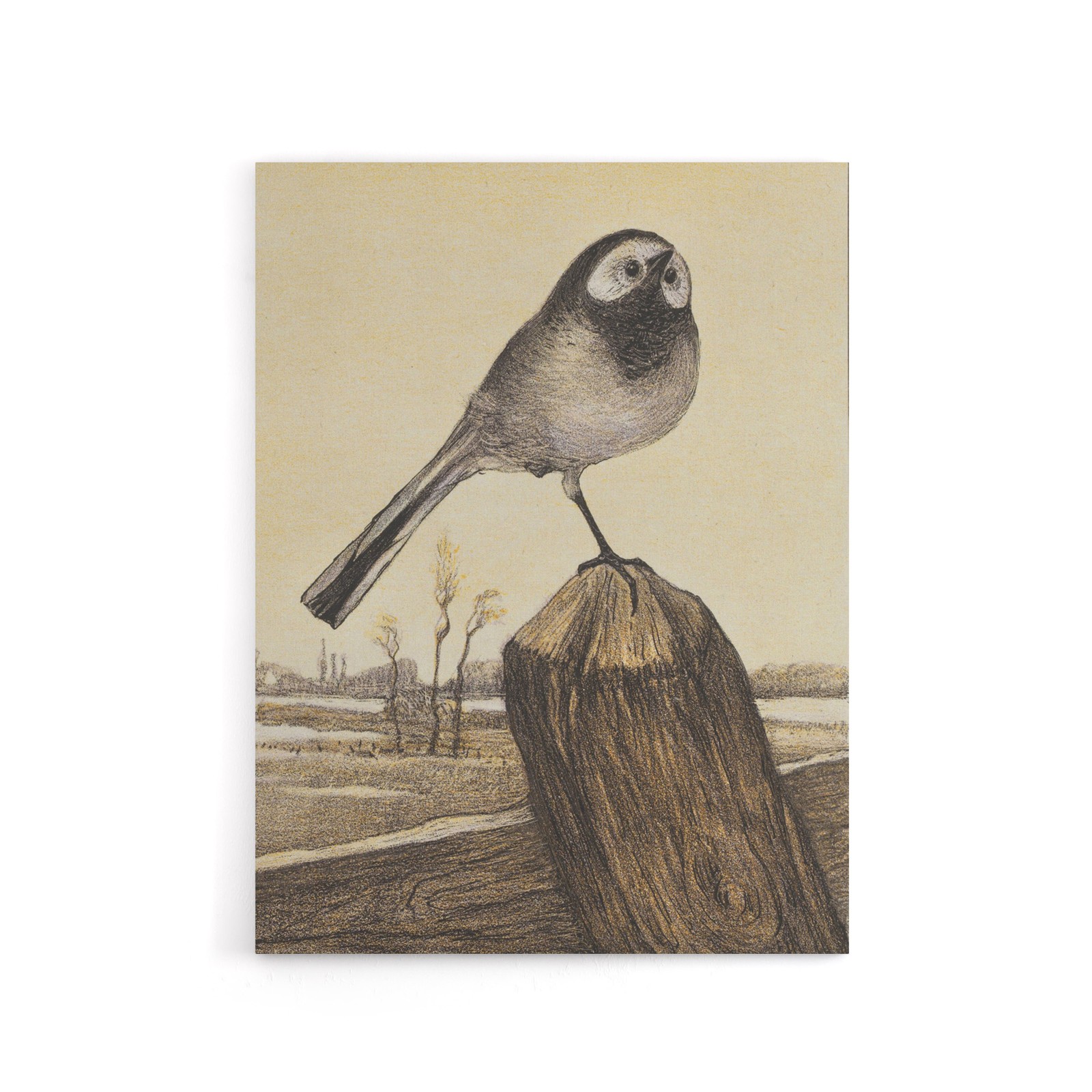 Wagtail Bird Perched on Pole Canvas Wall Art Print van Hoytema