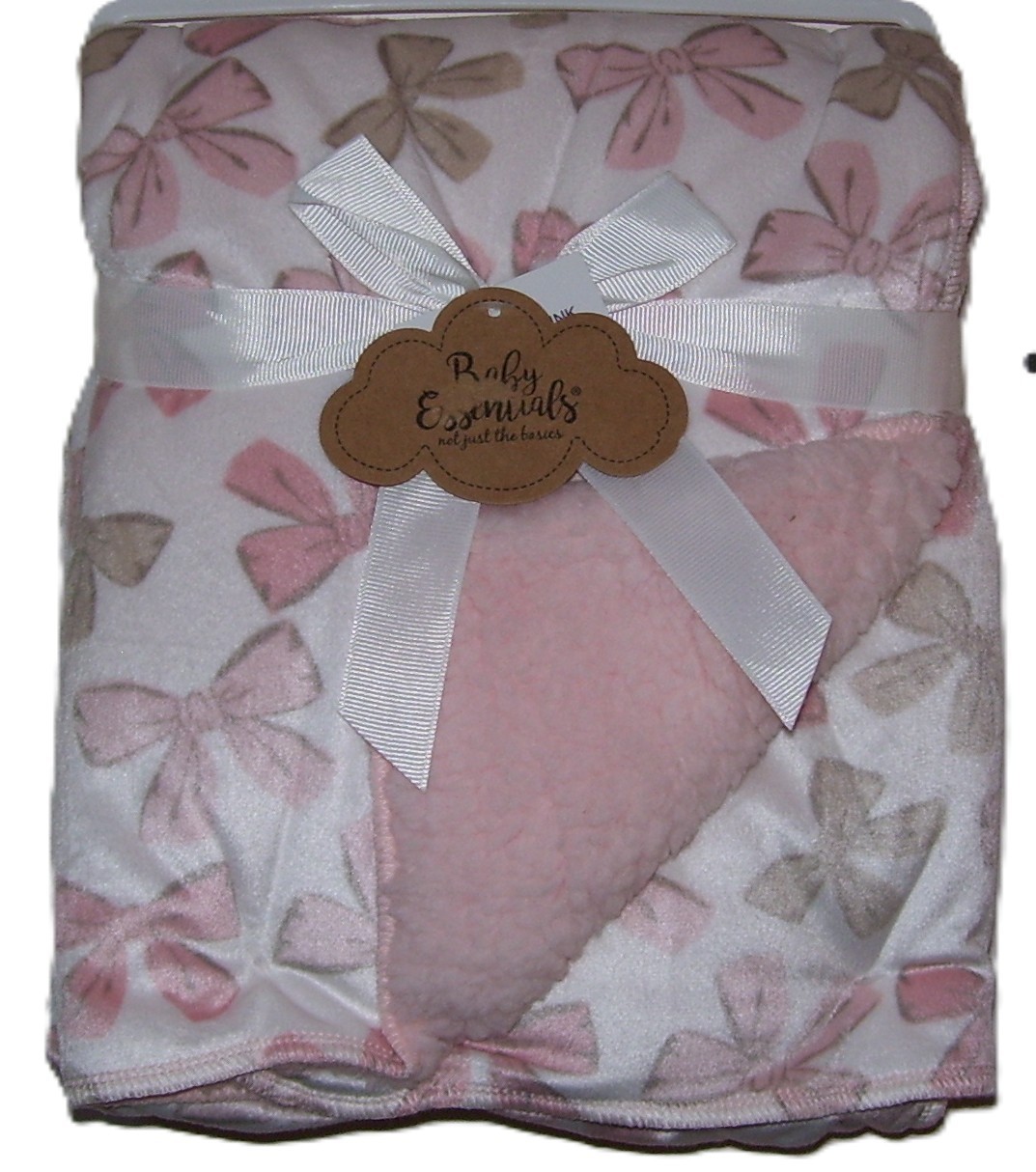 Girls Baby Essentials Very Soft White Pink Gray Bow Sherpa Baby Blanket