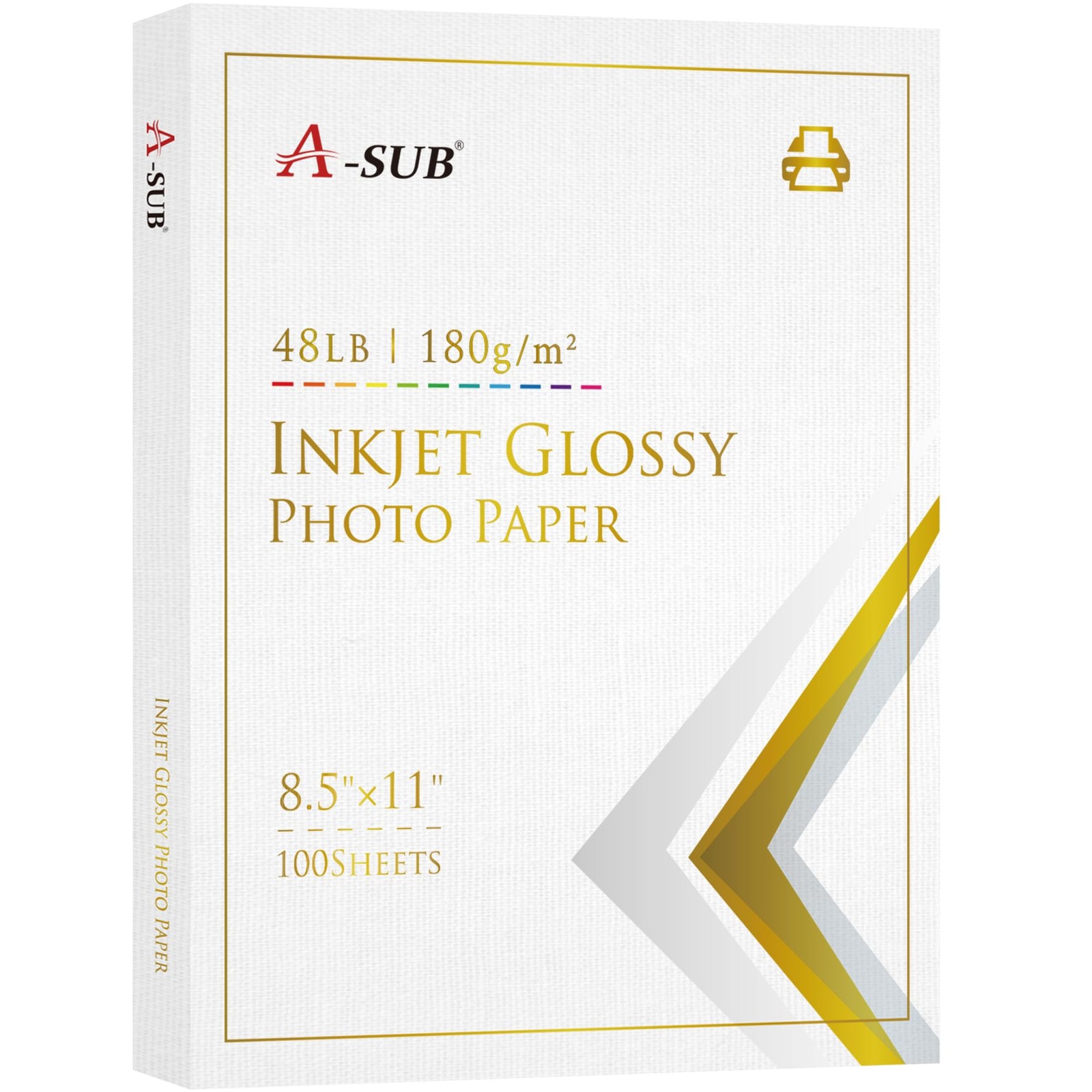 A-SUB Glossy Photo Paper 8.5 x 11 inch, 100 Sheets Inkjet 8.5"X11", white 