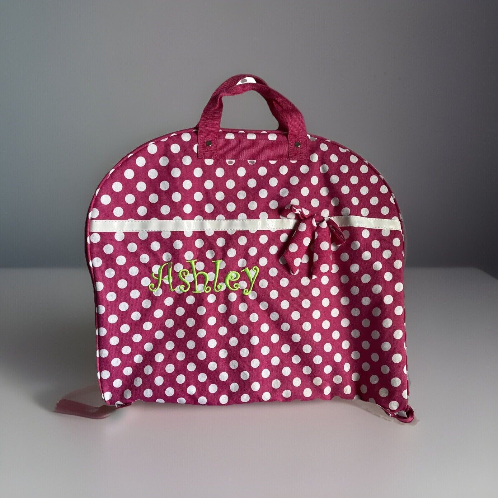 Garment Bag Youth Kids Hanging Canvas Pink White Polka Dot Handles Pocket Ashley