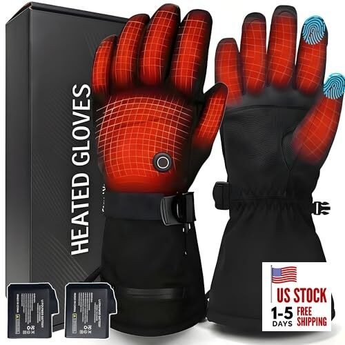 Rechargeable Heated Gloves for Men Women, 7.4V Waterproof Touchscreen Large