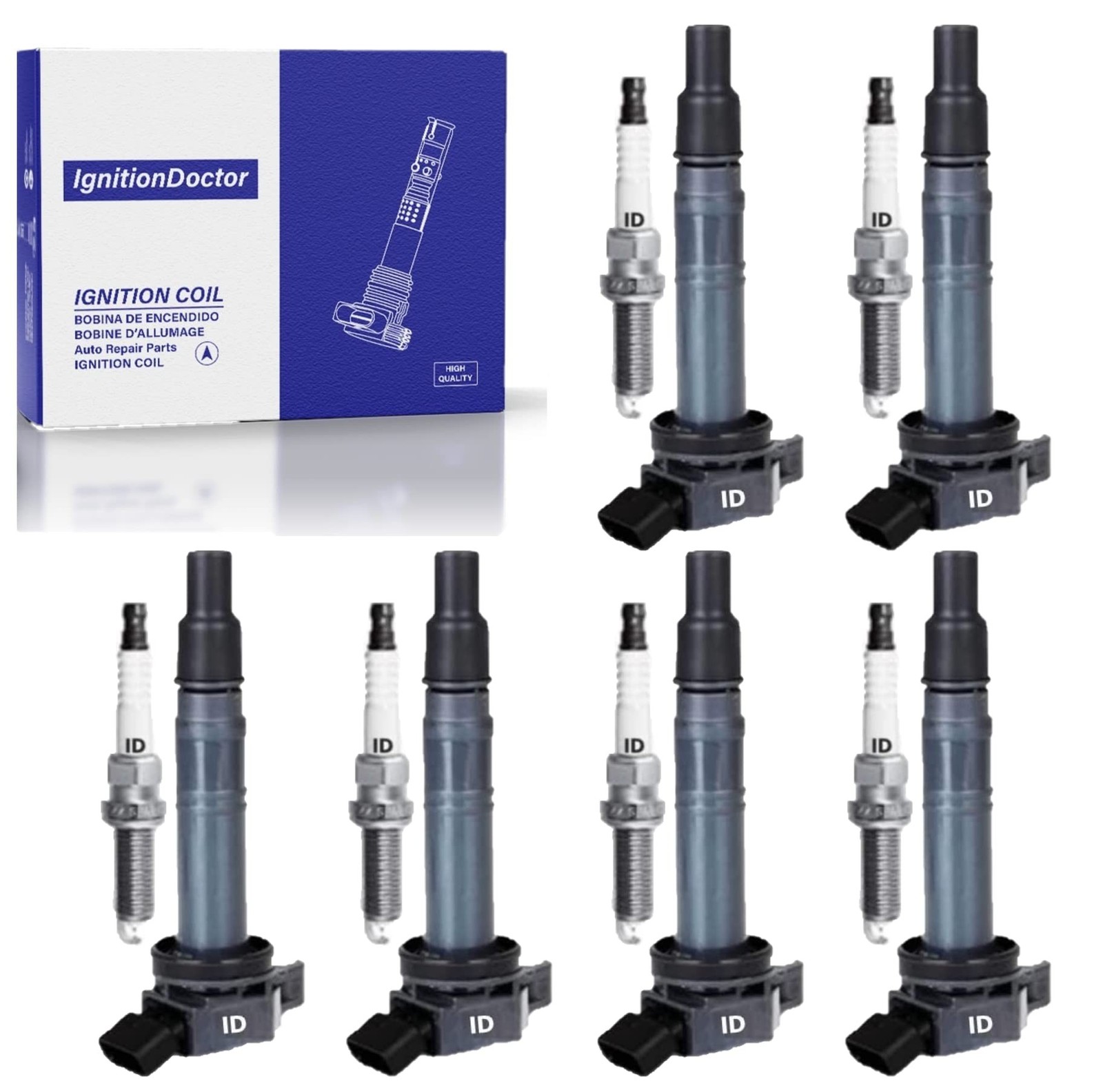 IgnitionDoctor Ignition Coil and Double Iridium Spark Plug Pack of 6 - Compat...