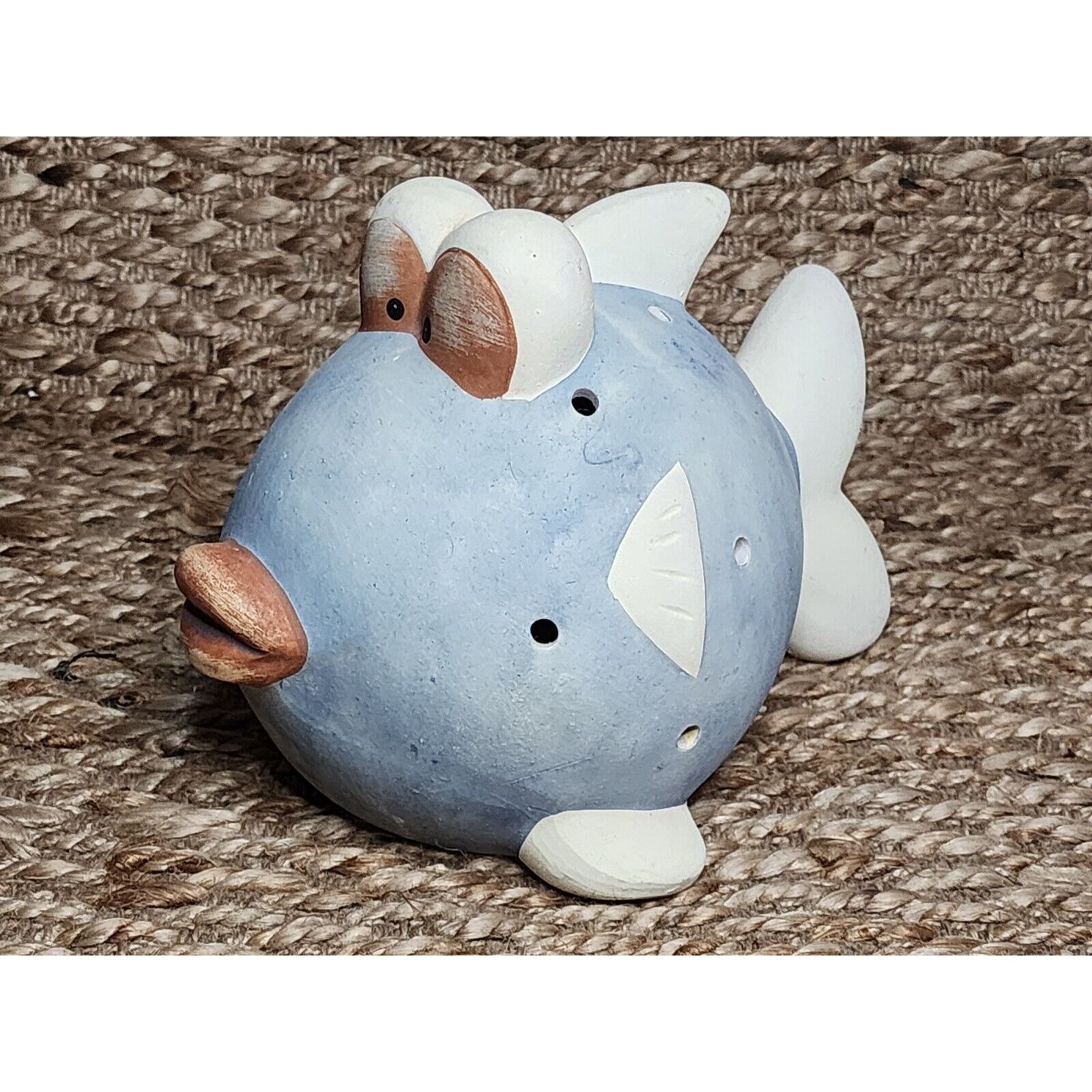 Hand Painted Fish Tea Light Lantern Bubbly Fish Holes 6" x 9.5 Nautical Decor