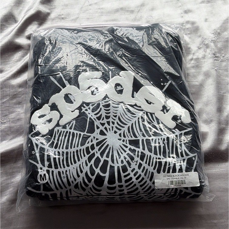 sp5der Men's Black Fleece Hoodie M Graphic Print Logo Hooded Pullover