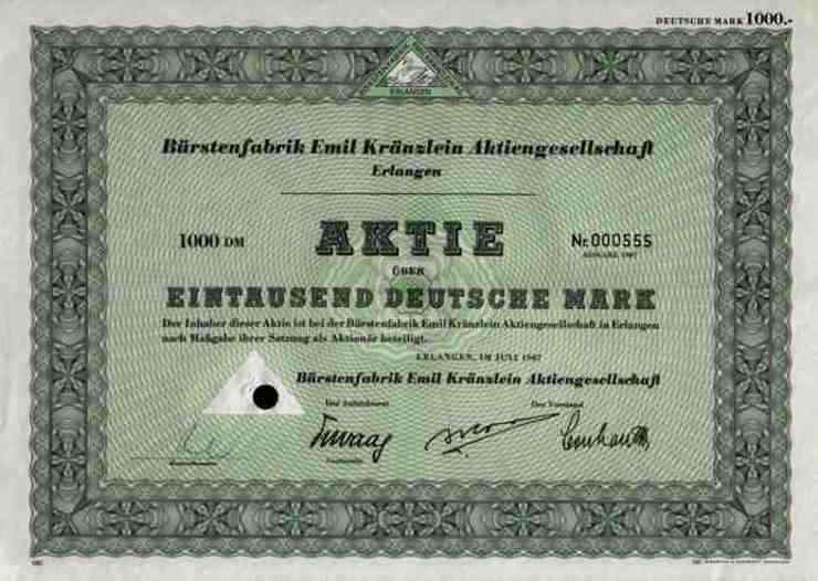 Brush factory Kränzlein 1967 Erlangen Seebach Schwarzhausen 1000 DM Cranz net AG