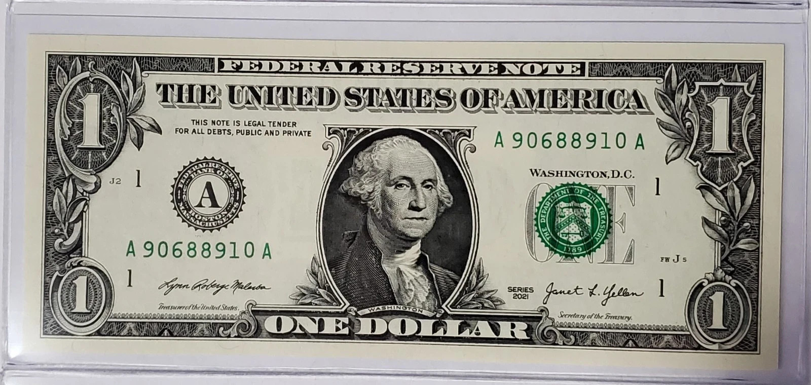 $1 Bill 2021 Fancy Serial Number Flipper (Only 0,1,6,8,9) - A 90688910 A UNC