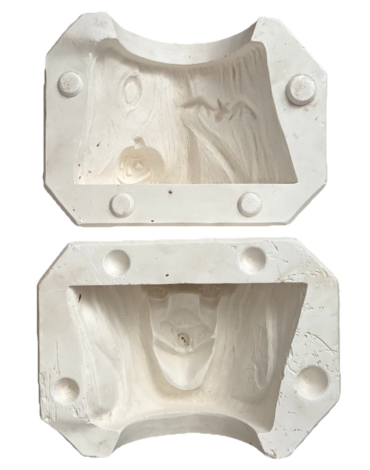 Vtg 1980 Duncan Halloween Candle Cup Holder Tree Stump Bat Pumpkin Ceramic Mold