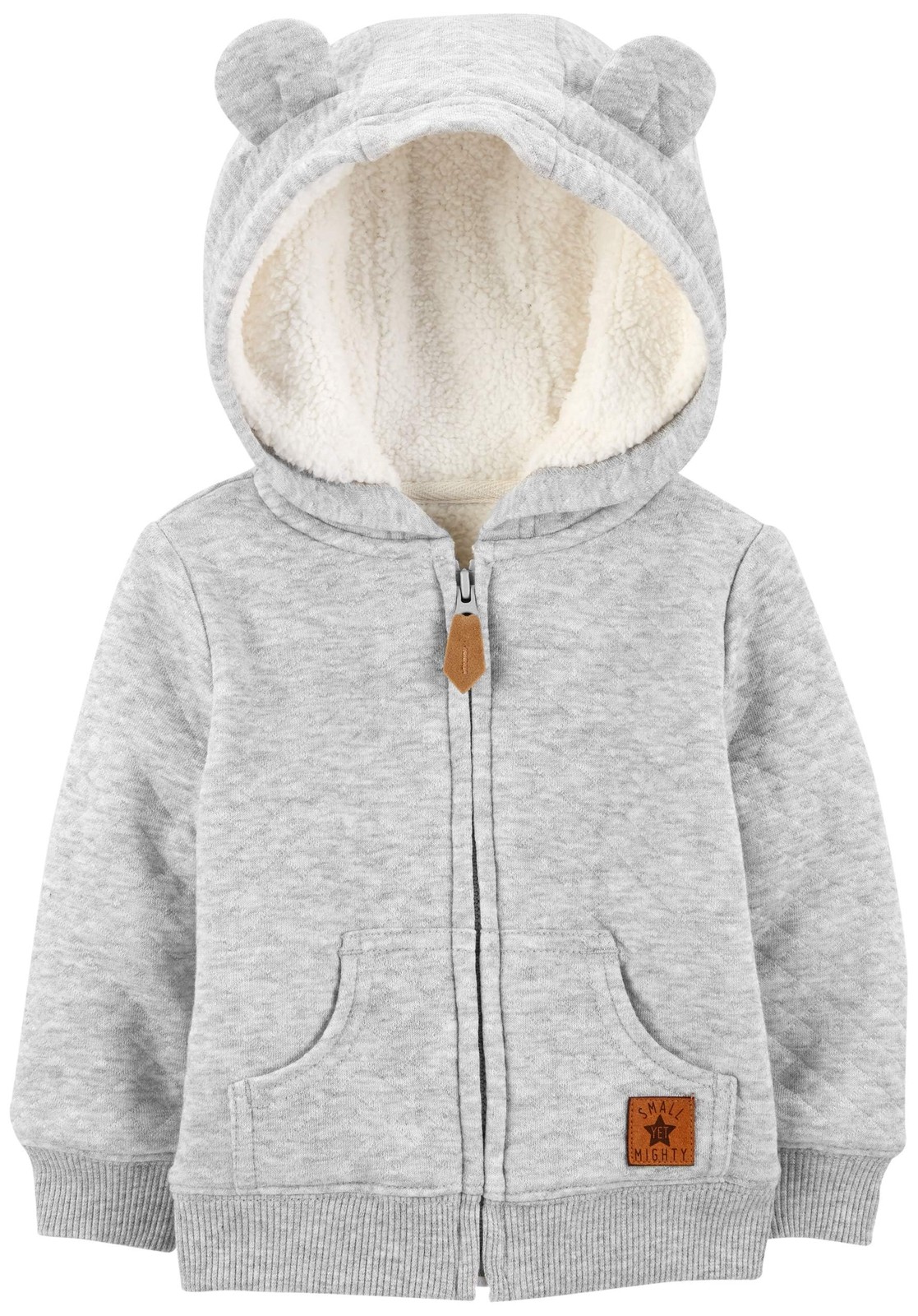 Baby Boy's Hooded Sweater Jacket with Sherpa Lining Outerwear, grey, 6-9 Months