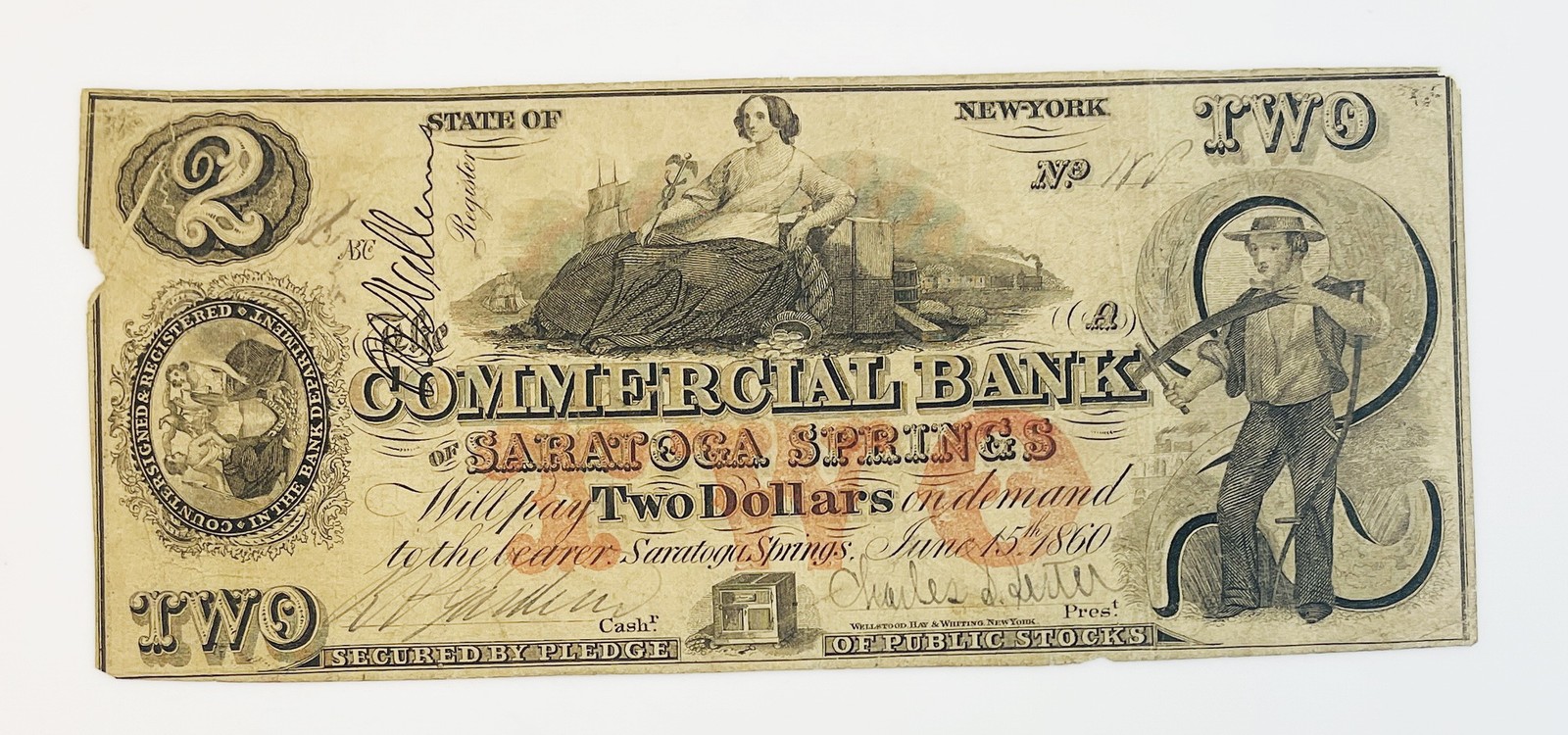 Commercial Bank Saratoga Springs NY $2 Obsolete Banknote Haxby NY-2250 ~ VF