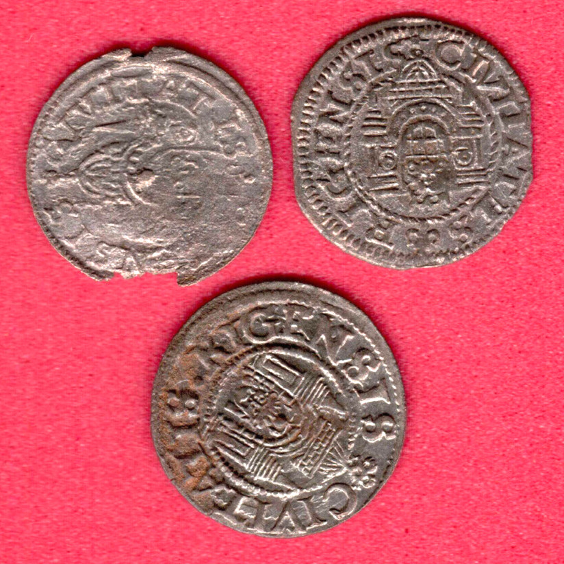 Riga Free City Schilling 1572, 1575, 1577 Livonia War Poland Lot of 3 Coins 5960