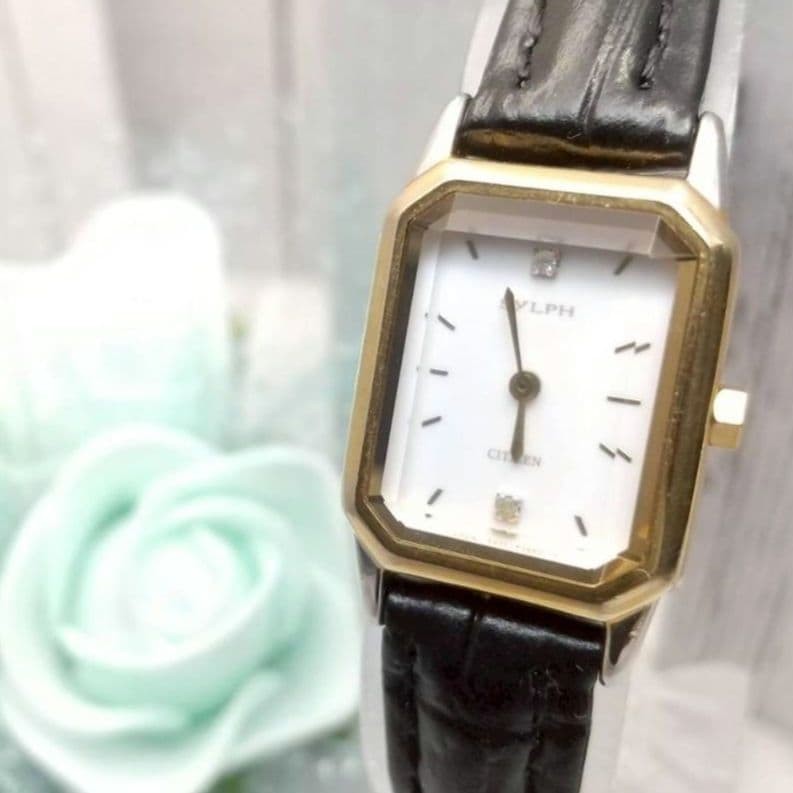 Working Citizen Women's Rectangular Dial Watch with Two Stones